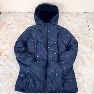 Swiss Tech Puffer Jacket Girl L 10-12 Blue Long Sleeve Polka Dot Hooded Winter